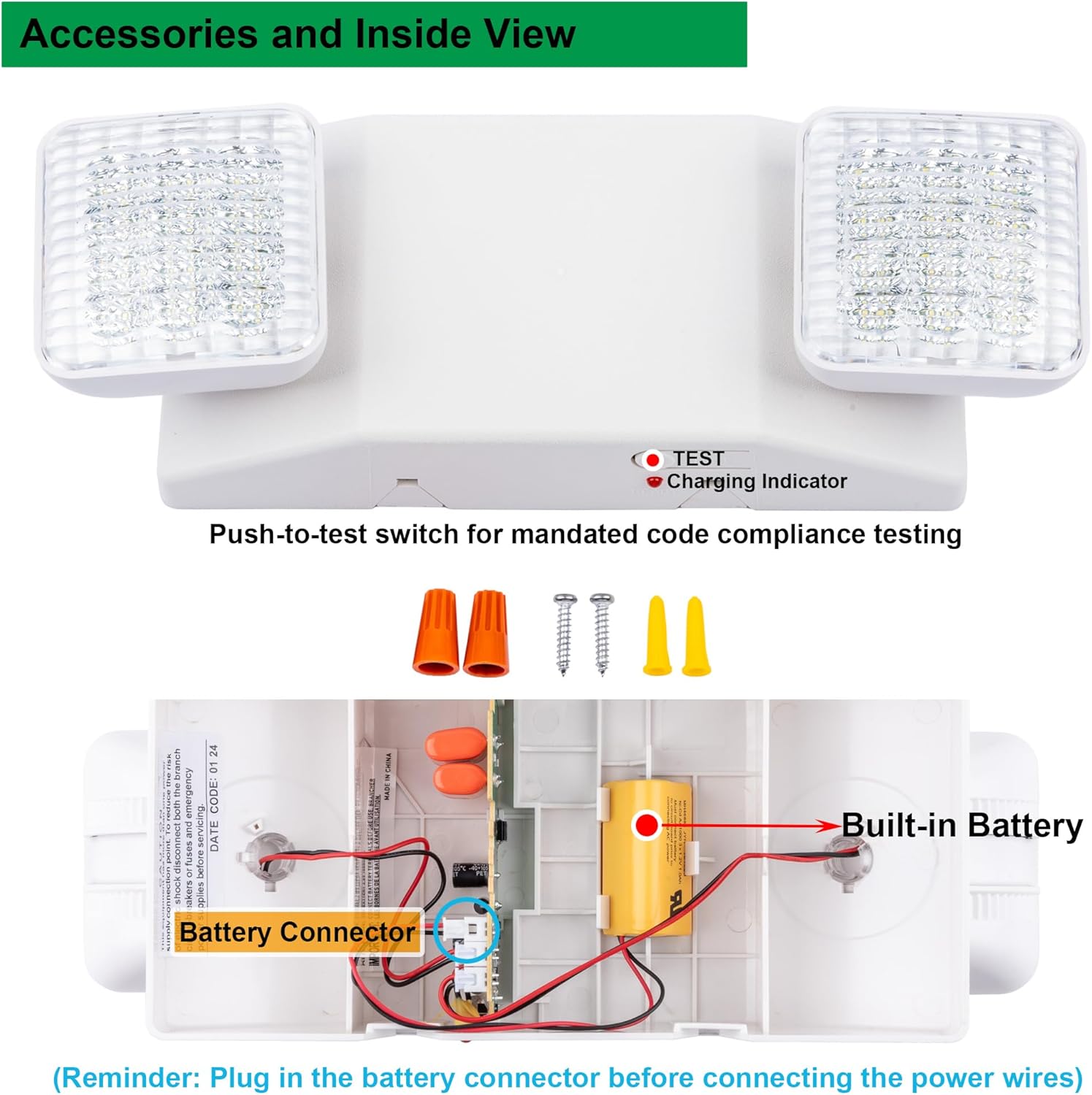 LIT-PaTH LED Emergency Lighting Fixtures with 2 LED Heads and Back Up Batteries- US Standard Exit Light, UL 924 and CEC Qualified, 120/277 Voltage, 6-Pack
