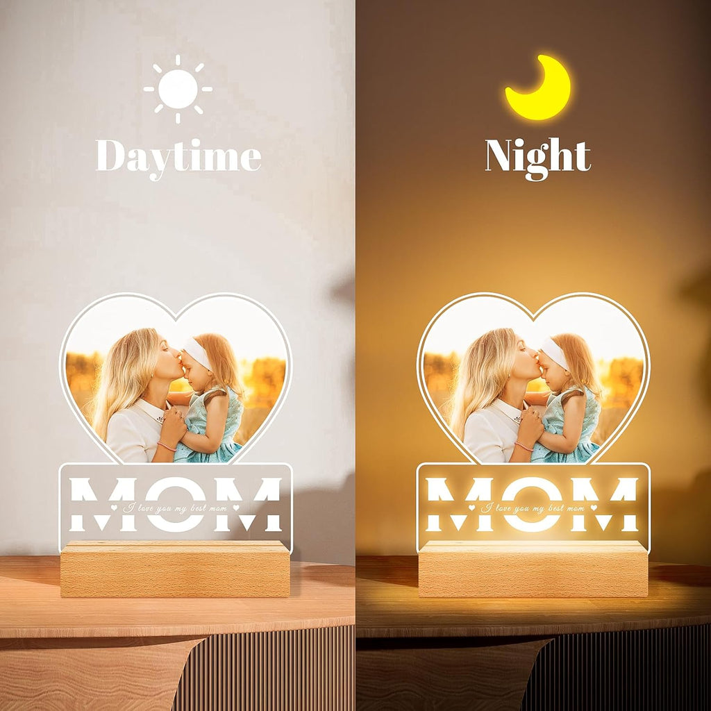 Personalized Gifts for Mom from Daughter and Son, Custom Picture Frames with Photo, Custom Photo Frame with Night Light, Customized Picture Frame, Personalized Birthday Gifts for Mom
