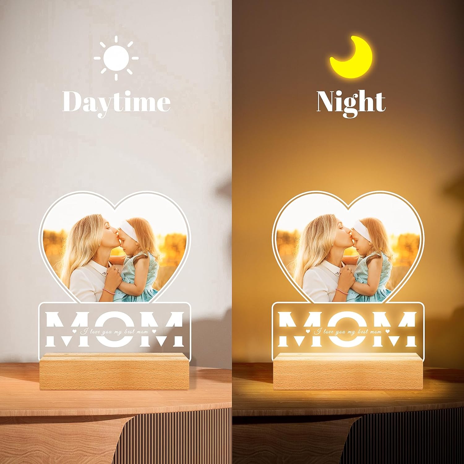 Personalized Gifts for Mom from Daughter and Son, Custom Picture Frames with Photo, Custom Photo Frame with Night Light, Customized Picture Frame, Personalized Birthday Gifts for Mom