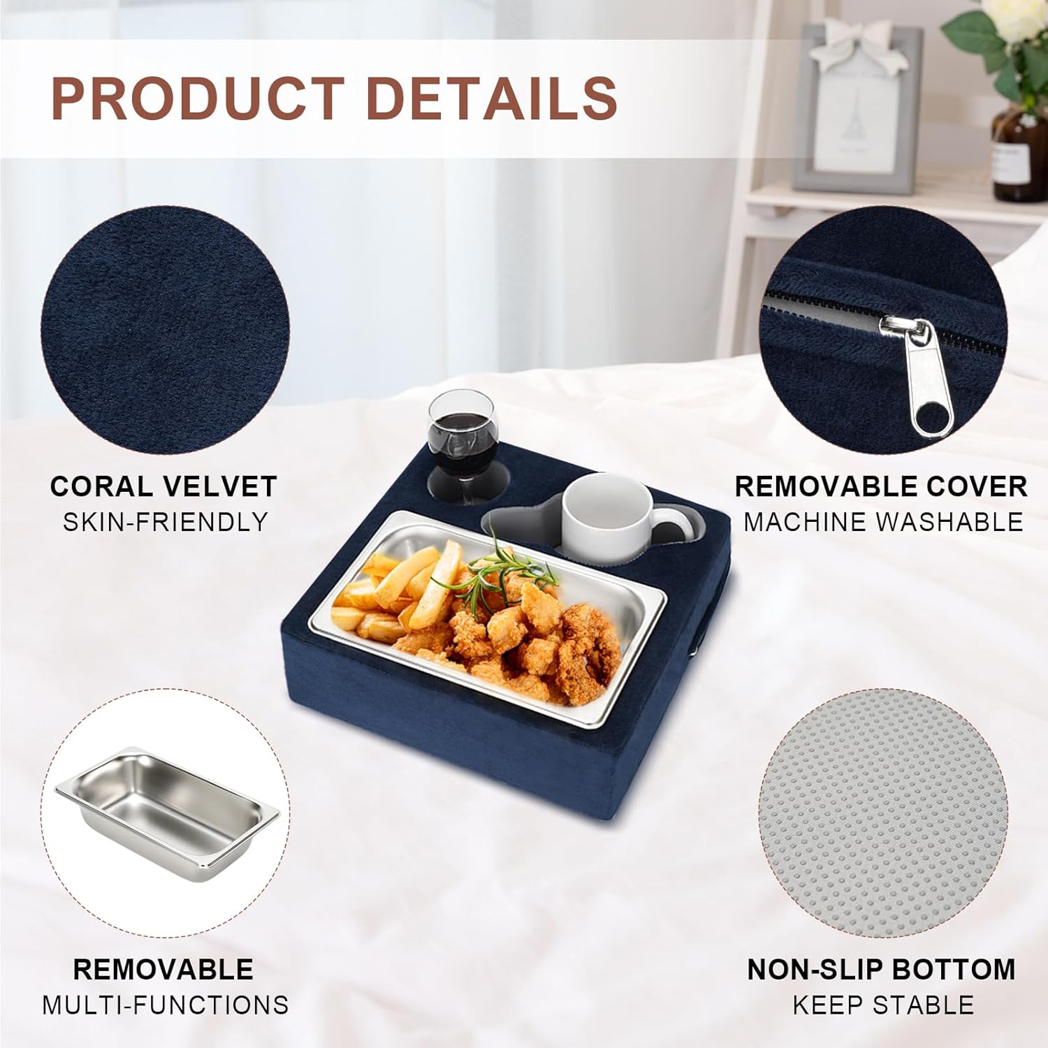 Couch Cup Holder, Couch Caddy, Couch Drink Holder, Bed Cup Tray, Sofa Cup Holder Remotes Holder for Cups, Headphones, Snacks and Phones, Use it on Car, Pack, Beach, RV, and More (Navy)