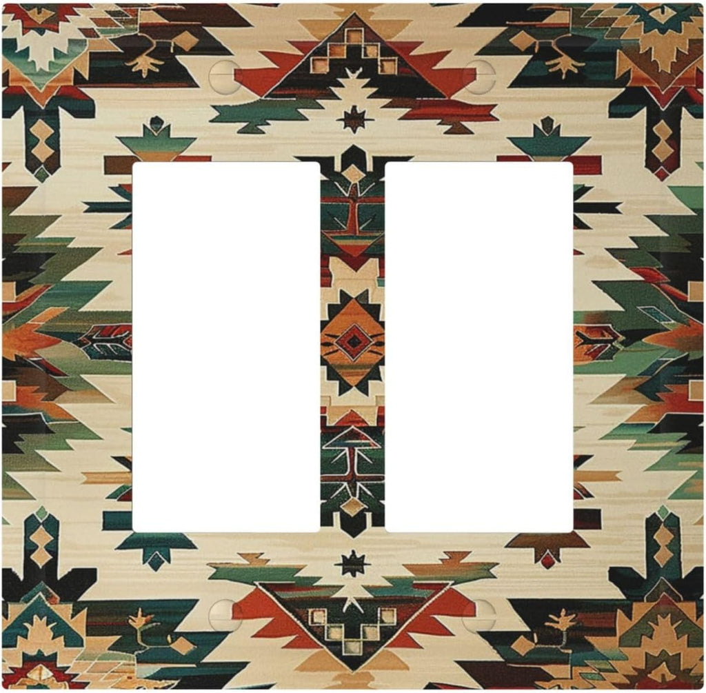 Decorative Outlet Covers Southwest Rustic American Indian Aztec Boho 2 Gang Double GFCI Rocker Electrical Wall Panels Light Switch Cover Plate for Bed Room living Room Decor
