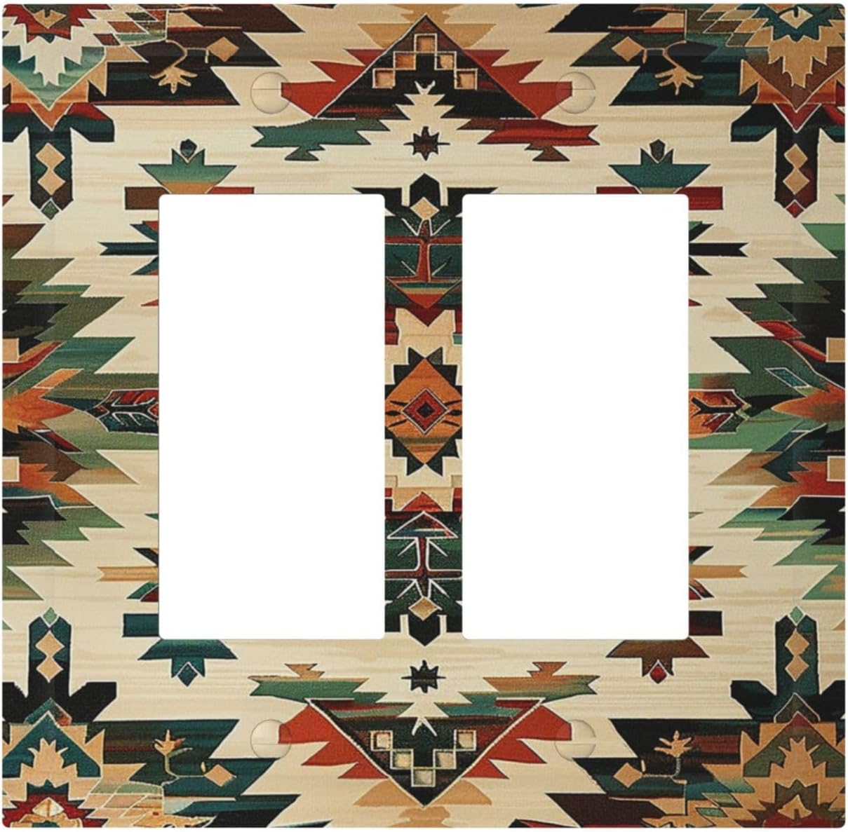 Decorative Outlet Covers Southwest Rustic American Indian Aztec Boho 2 Gang Double GFCI Rocker Electrical Wall Panels Light Switch Cover Plate for Bed Room living Room Decor