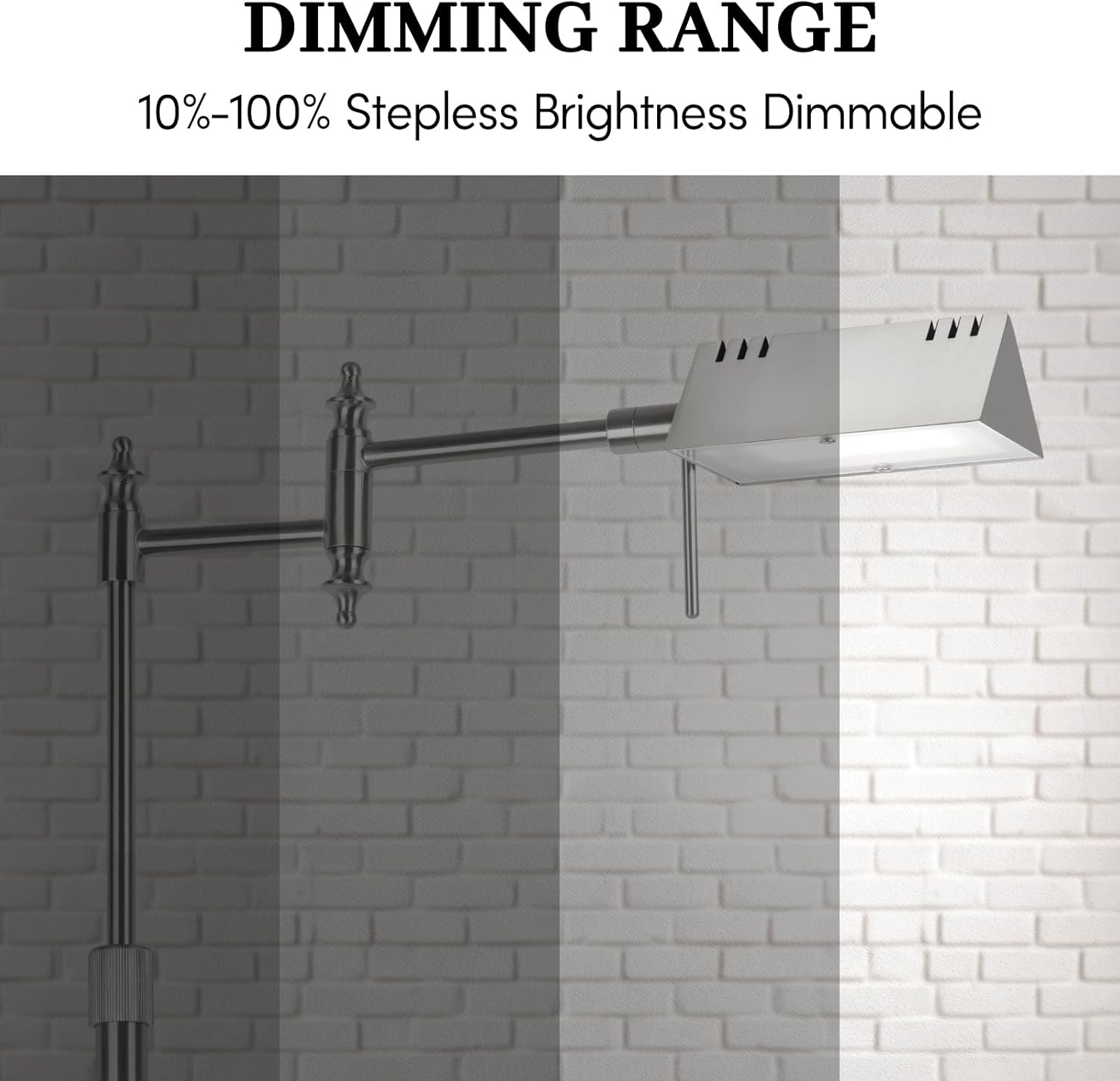 Dimmable Pharmacy Floor Lamp with Remote, 15W LED Reading Floor Lamp with 360°Swing Arm, 3 Color Temperature, Height Adjustable Silver Standing Task Lamp for Living Room, Bedroom, Brushed Nickel