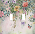 Rustic Floral Watercolor Flower Blossom Butterfly 2 Gang Double Toggle Light Switch Cover Decorative Switchplate Electrical Wall Plates Faceplate for Bathroom Bedroom Decor 4.9 X 5 IN