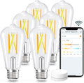 Linkind Smart Edison Bulbs, 2700K-6500K Tunable WiFi Edison Bulbs with Remote Control, 8W 60W Equivalent Dimmable ST19(ST58) Vintage Light Bulbs 800lm, Compatible with Alexa & Google Home, 6-Pack