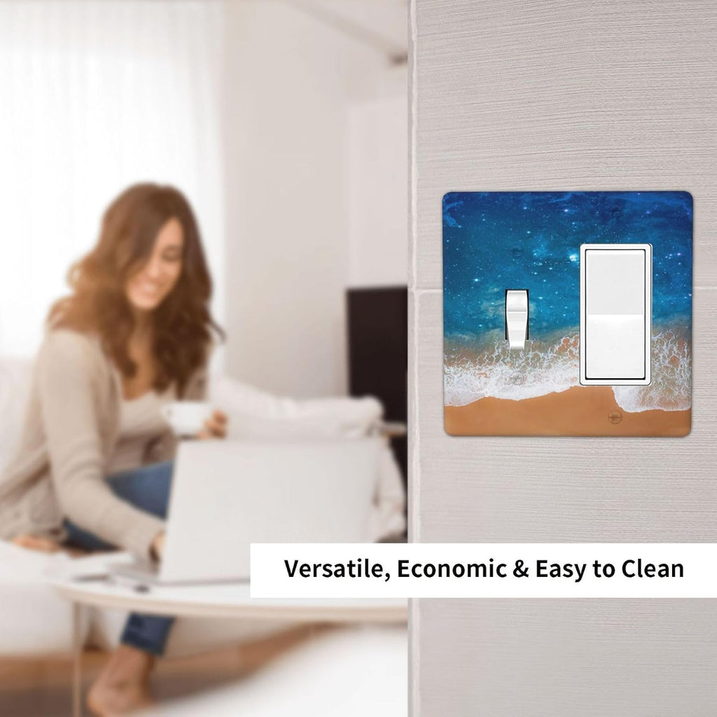 Blue Sea Ocean Beach Waves 2 Gang Combo 1 Toggle 1 Rcoker Light Switch Covers Decorative Switch Plates Electrical Switch Plates and Outlet Covers for Home Art Decor 4.5 X 4.5 IN