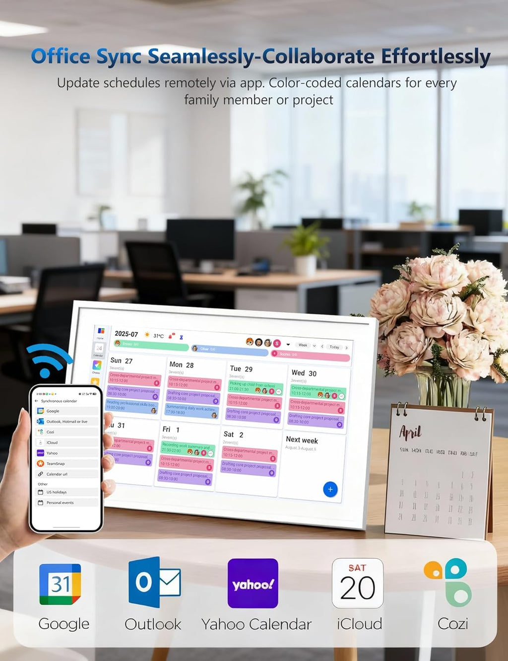 Smart 15.6" Digital Calendar Chore Chart - HD Touchscreen Family Organizer with Schedule, Chore Chart, Meal Planner, Photo Display, Online Calendars Sync, 2026 Wall/Desk Mountable Gift for Home & Office