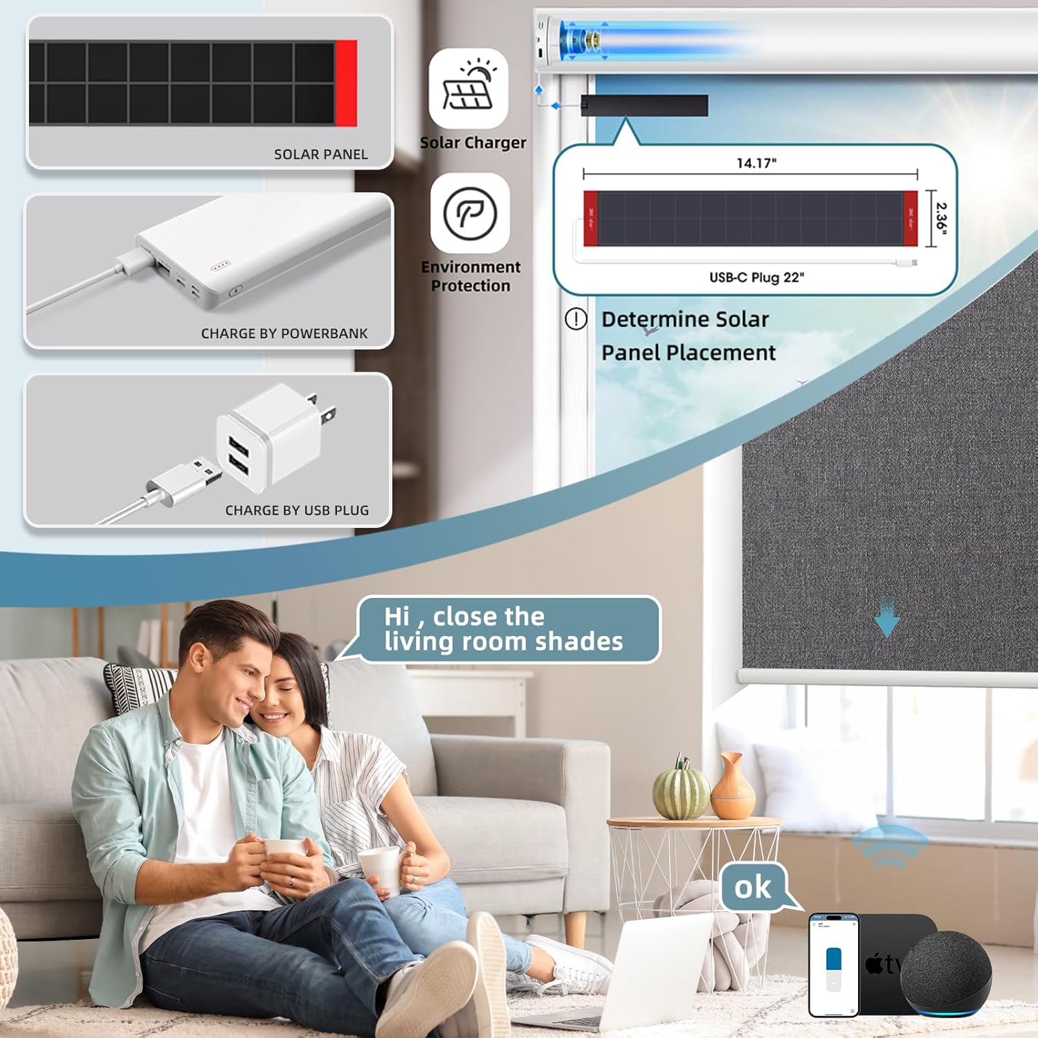 SmartWings Motorized Blackout Roller Blinds Work with Matter Homekit Z-Wave Thread Alexa Google, Smart Window Shades for Bedroom, Cordless Remote Control Customized 16"-110" W, Eclipse Anchor Grey