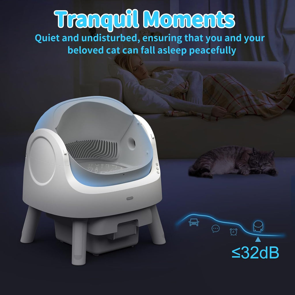 Self Cleaning Cat Litter Box, Automatic Litter Box for Multiple Cats, Integrated Safety Protection with Open-Top Design