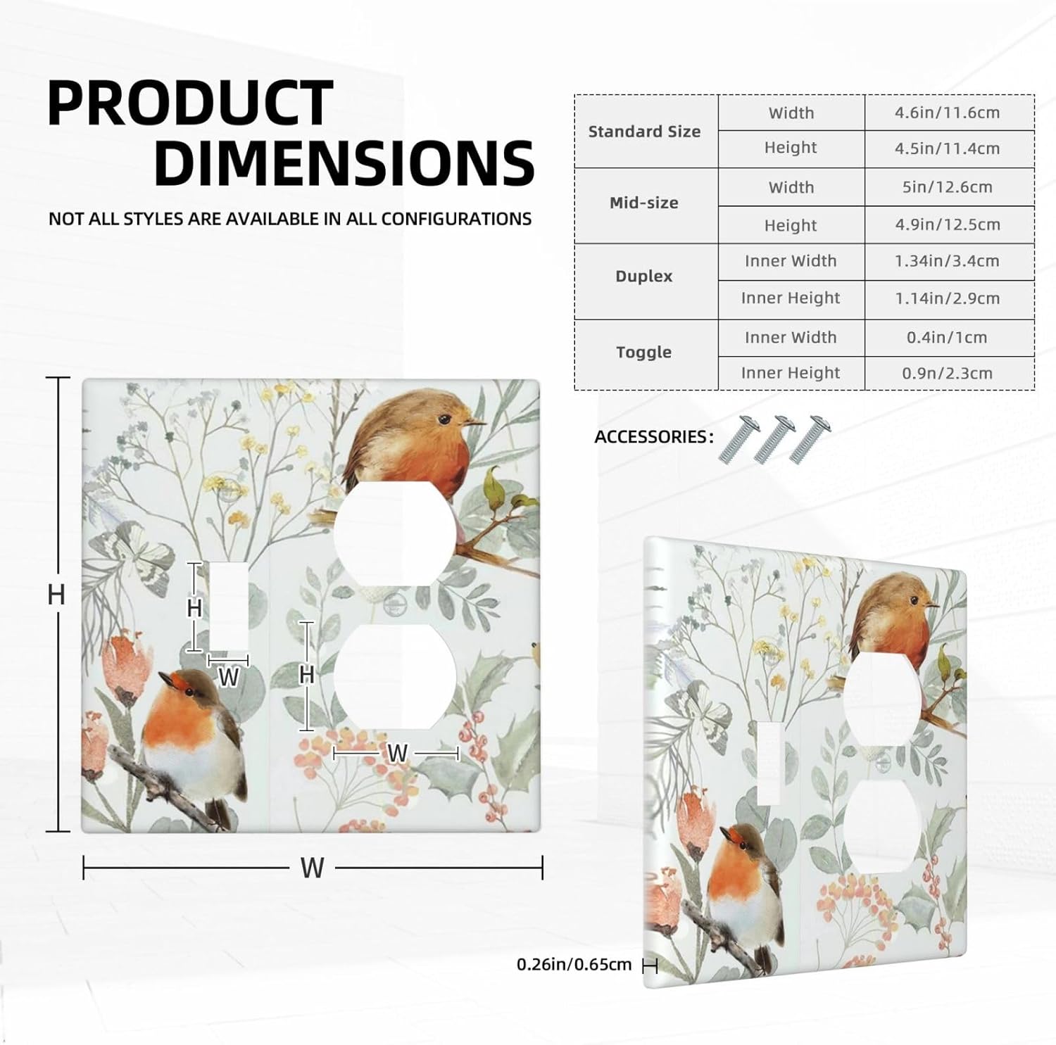 Wallplates Red Floral Berries Colorful Bird Plant 1 Toggle 1 Duplex Switch Plate Electrical Gfci Faceplate Decorative Light Switch Covers For Bed Room Living Room Decor