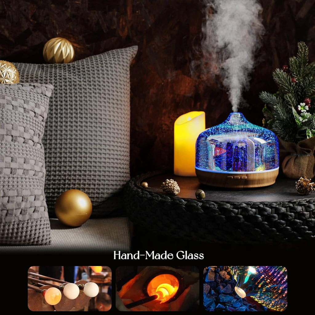 Porseme 500ml Glass Essential Oil Diffuser Aromatherapy Ultrasonic Cool Mist Humidifier 15-21 Running Hours Diffusers with Remote Control for Sleeping Yoga Office Working Spa and Rest