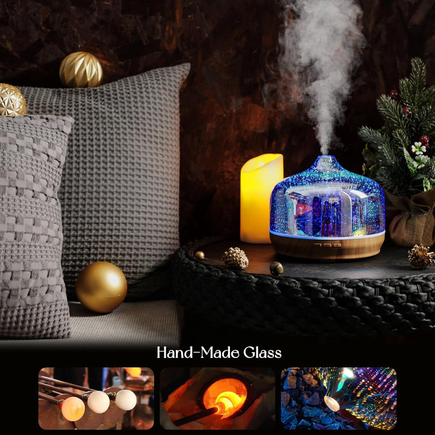 Porseme 500ml Glass Essential Oil Diffuser Aromatherapy Ultrasonic Cool Mist Humidifier 15-21 Running Hours Diffusers with Remote Control for Sleeping Yoga Office Working Spa and Rest