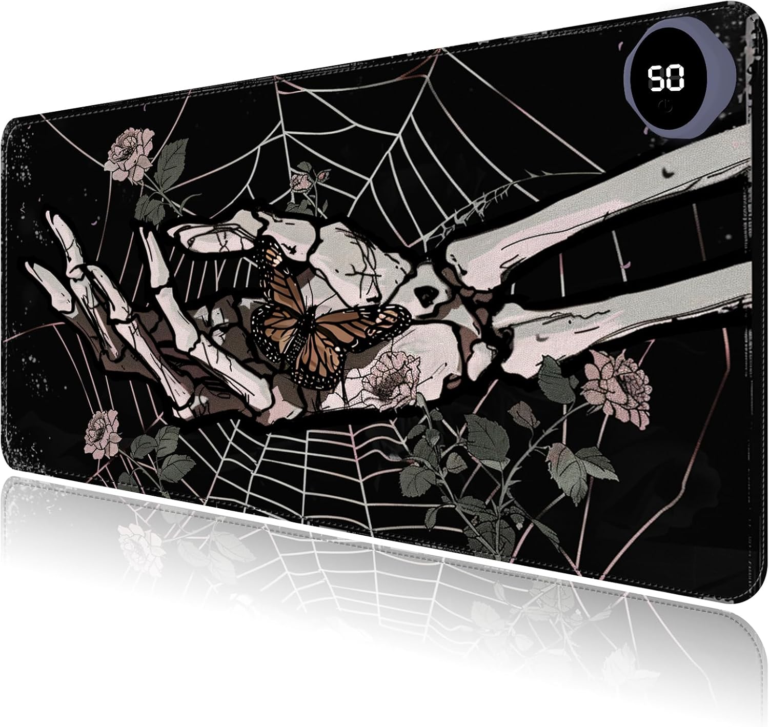 Heated Mouse Pad with 3 Levels Heated & 3 Hours Auto Shut-Off Mouse Pad for Warming Hands in Office Home, 23.6" x 14.2"Large Safe Desk Mat Hand Warmer，Skeleton Hand Spider Web