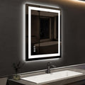 ROOMTEC 24 x 32 Inches LED Bathroom Mirror with Front and Backlit,Anti-Fog,3 Colors and Dimmable Light(Horizontal/Vertical), Silver