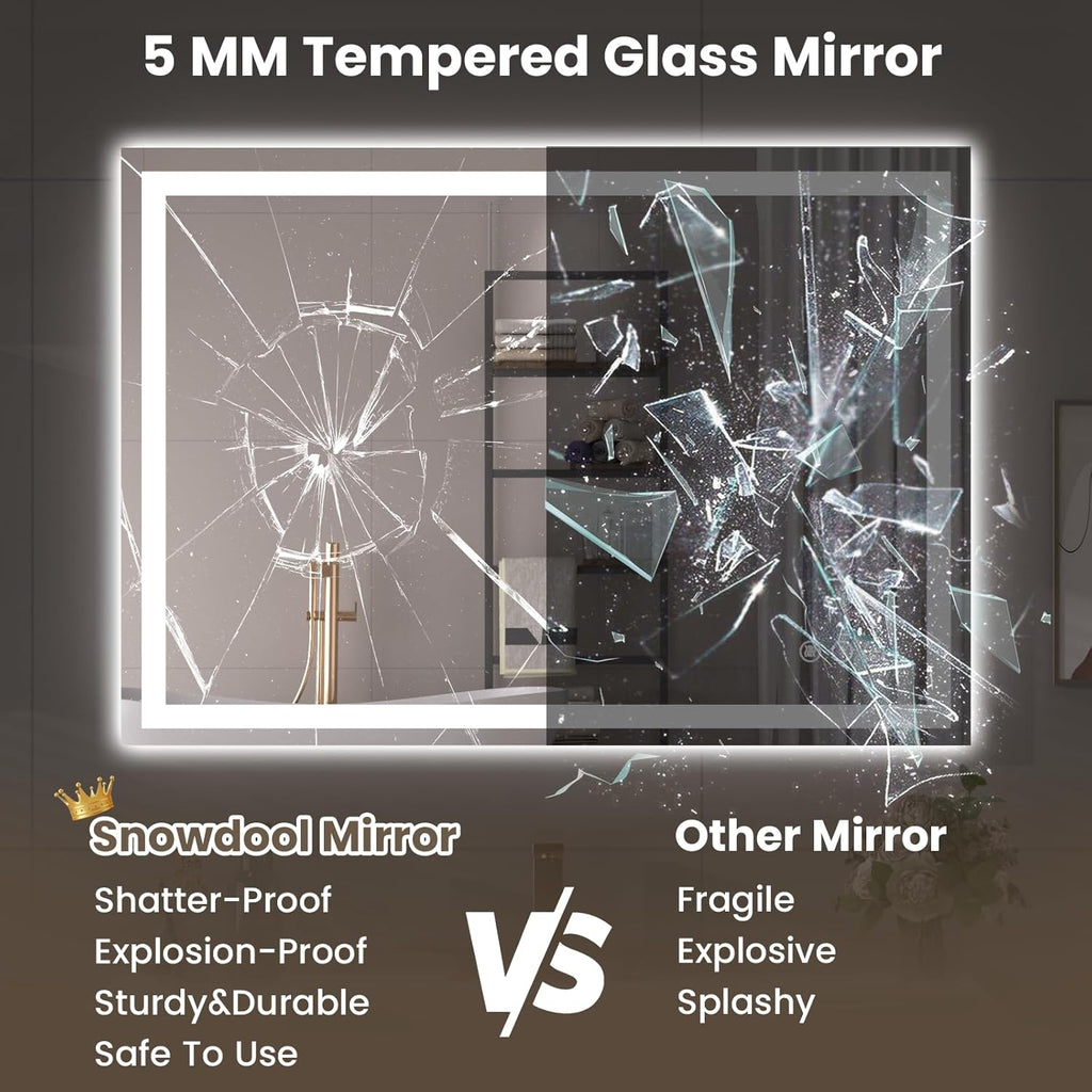 40"X30" LED Bathroom Mirror with Front Lights and Backlit, Anti-Fog, Dimmable, Shatter-Proof Tempered Glass, Lighted Bathroom Vanity Mirror for Wall with 3 Colors, Memory Function