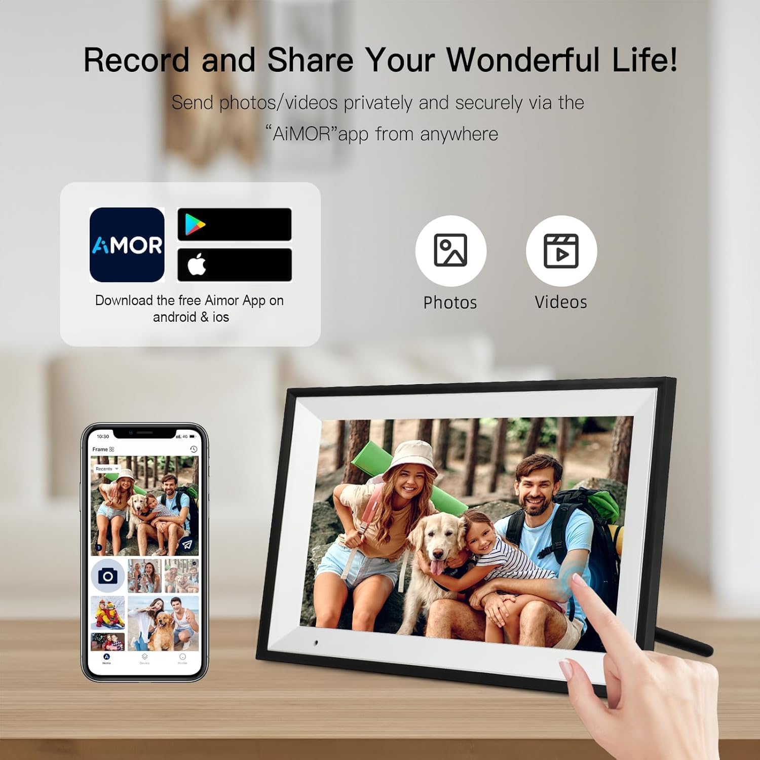 Anna Bella Digital Picture Frame 10.1 Inch IPS HD Touch Screen WiFi Smart Digital Photo Frame with 32GB Storage, Auto-Rotate, Easy Setup to Share Photos or Videos Remotely via AiMOR APP Black