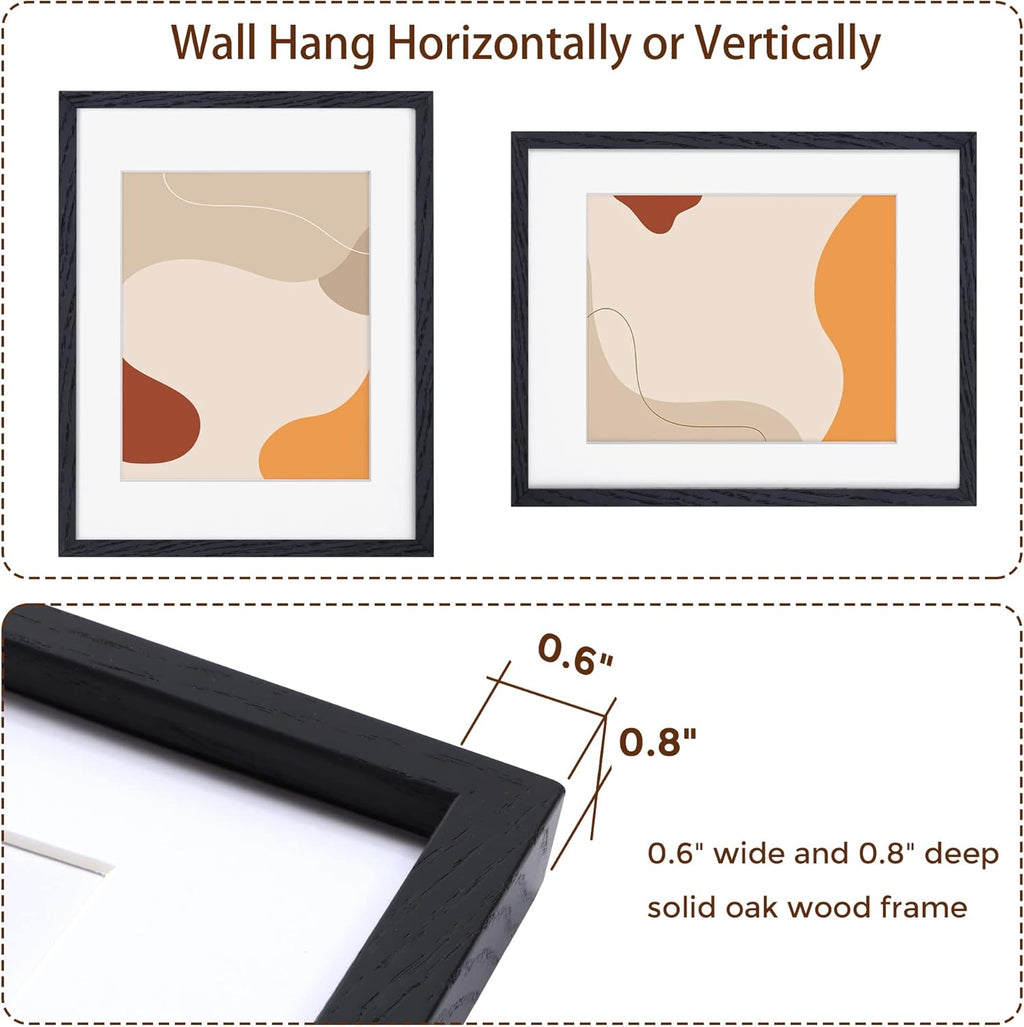 Fun Memories Black Picture Frames 11x14 Set of 3, Light Wood 11 x 14 Frames for Wall, Solid Oak Wood Frame 11 by 14 with Tempered Glass, 11x14 Frame with Mat for 8x10, Black 11x14 Poster Frames