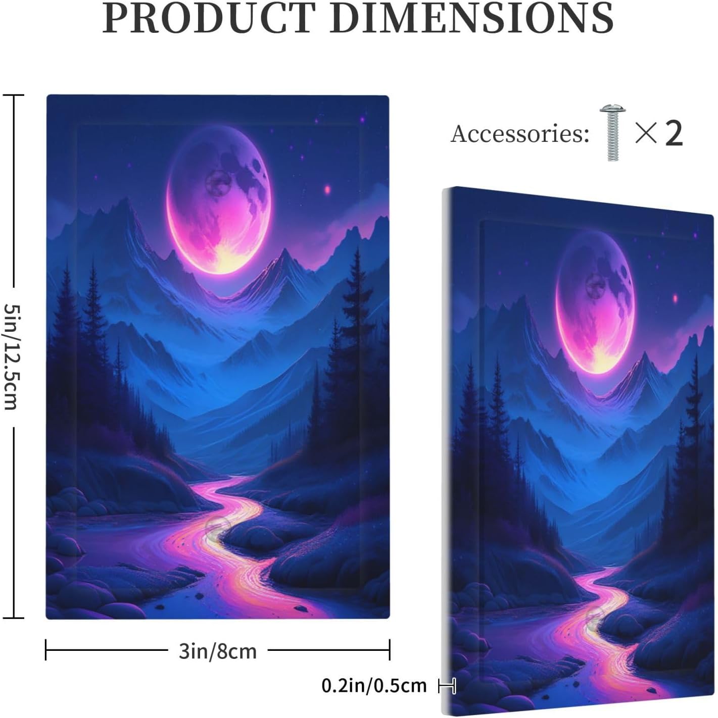 Purple Cyberpunk River Full Moon Mountain Forest Light Switch Cover Plate 1 Gang No Device Blank Decorative Switch Plate Electrical Wall Plates Faceplate for Bedroom Bathroom Decor