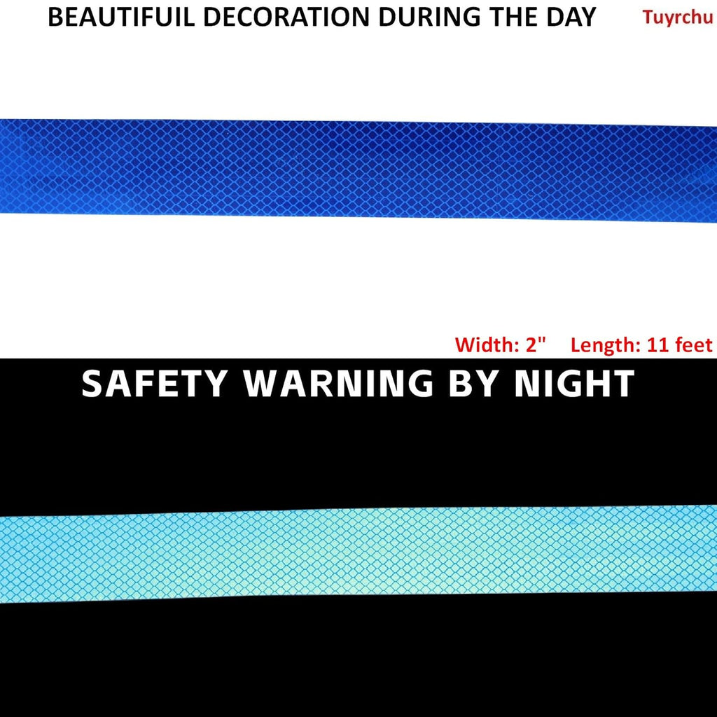 Non Fading Reflective Tape Blue 2 inch, Outdoor Waterproof High Visibility Warning Industrial Marking Tape, Safety Stickers (11 feet)