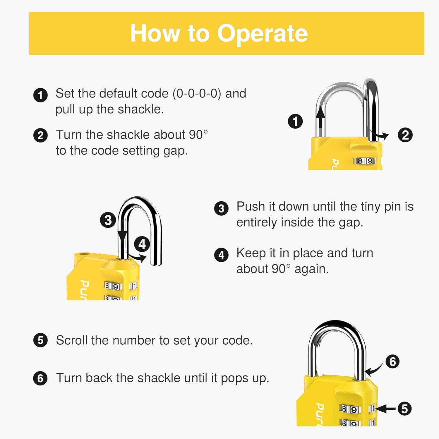 Puroma 2 Pack Combination Lock for Locker 4 Digit Outdoor Waterproof Padlock for School, Gym, Sports, Fence, Toolbox, Gate, Case, Outdoor, Hasp Storage, Cabinets (Yellow)