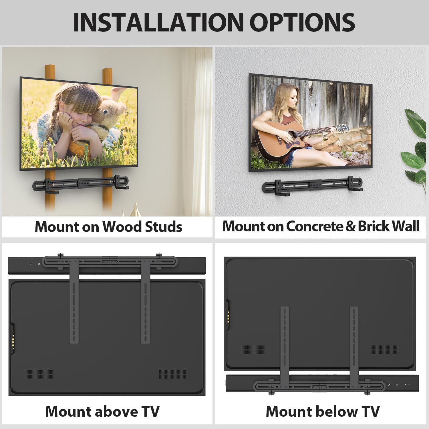 USX MOUNT Universal Soundbar Mount, Sound Bar TV Bracket for Soundbar with Speaker, Fits 2 Installation Options, Removable No-Slip Base Holder Extends 3.46”-6.06”