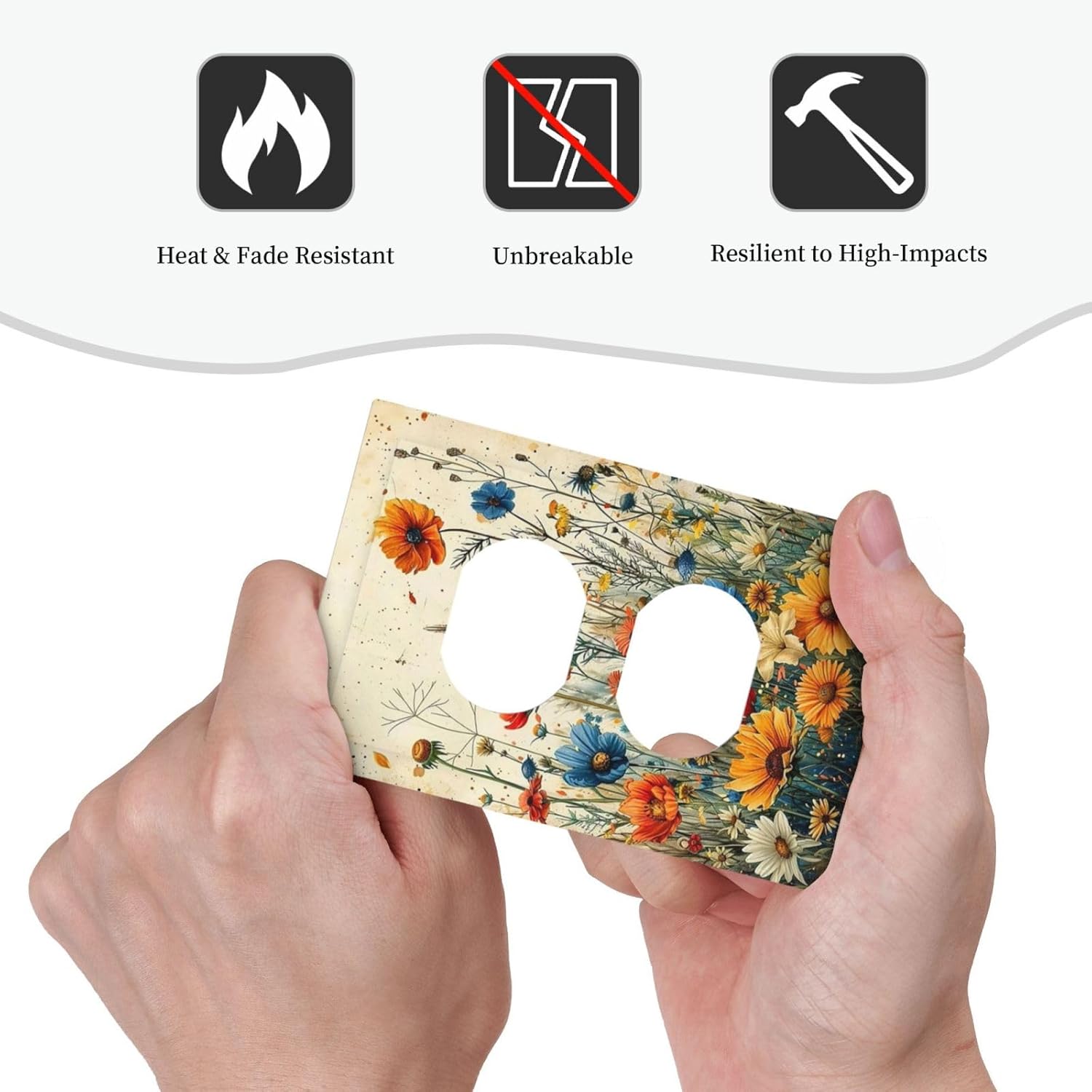 Outlet Covers Colorful Flowers Wildflowers Plants Orange Yellow Blue 1 Gang Duplex Light Switch Cover Plate Decorative Switch Plate Covers Electrical Socket Cover for Home Farmhouse Decor