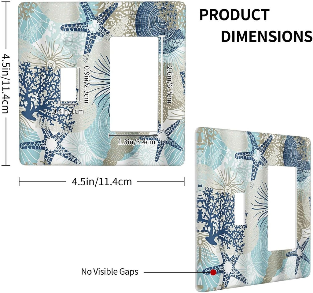 Decorative Outlet Covers Blue Starfish Brown Coral Ocean 2 Gang Light Switch Cover Plate Single Toggle 1 Rocker Wall Plates for Electrical Outlets Switch Plate Covers for Girlroom Home Decor