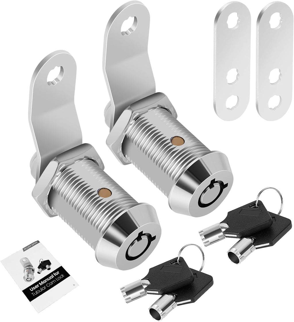 2 Pack Cabinet Lock with Keys, 1" RV Storage Locks Keyed Alike, RV Locks for Storage Door, Camper Toolbox RV Cam Locks with Manual(2Pack, 1 Inch)