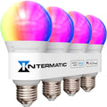Intermatic ABRA A19 Wi-Fi Smart Bulb, 800 Lumens - Voice Controlled RGB LED, Compatible with Alexa & Google Home - Timers & Schedules, 2.4 GHz Wi-Fi Only, No Hub Required (4 Pack)