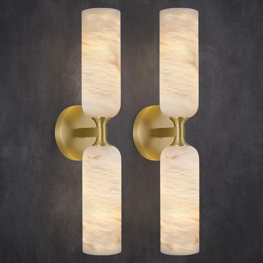 20in Alabaster Wall Sconces Set of Two, Modern Spanish Natural Marble Bathroom Vanity Sconces, Brass Alabaster Sconce Wall Lighting, Gold Wall Light Fixtures Decor for Bedroom Living Room Staircases