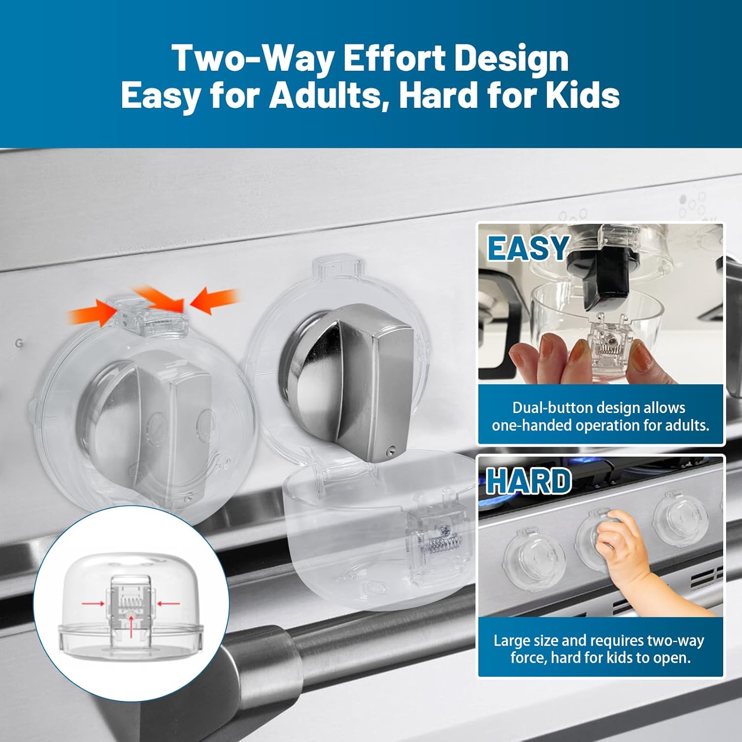 Oven Knob Covers for Child Safety 5 Pack, Clear Stove Knob Safety Covers & Gas Stove Locks, Heat-Resistant Adhesive, Double-Key Baby Proof Covers for Gas/Electric Burners,Childproof Protector for Kids