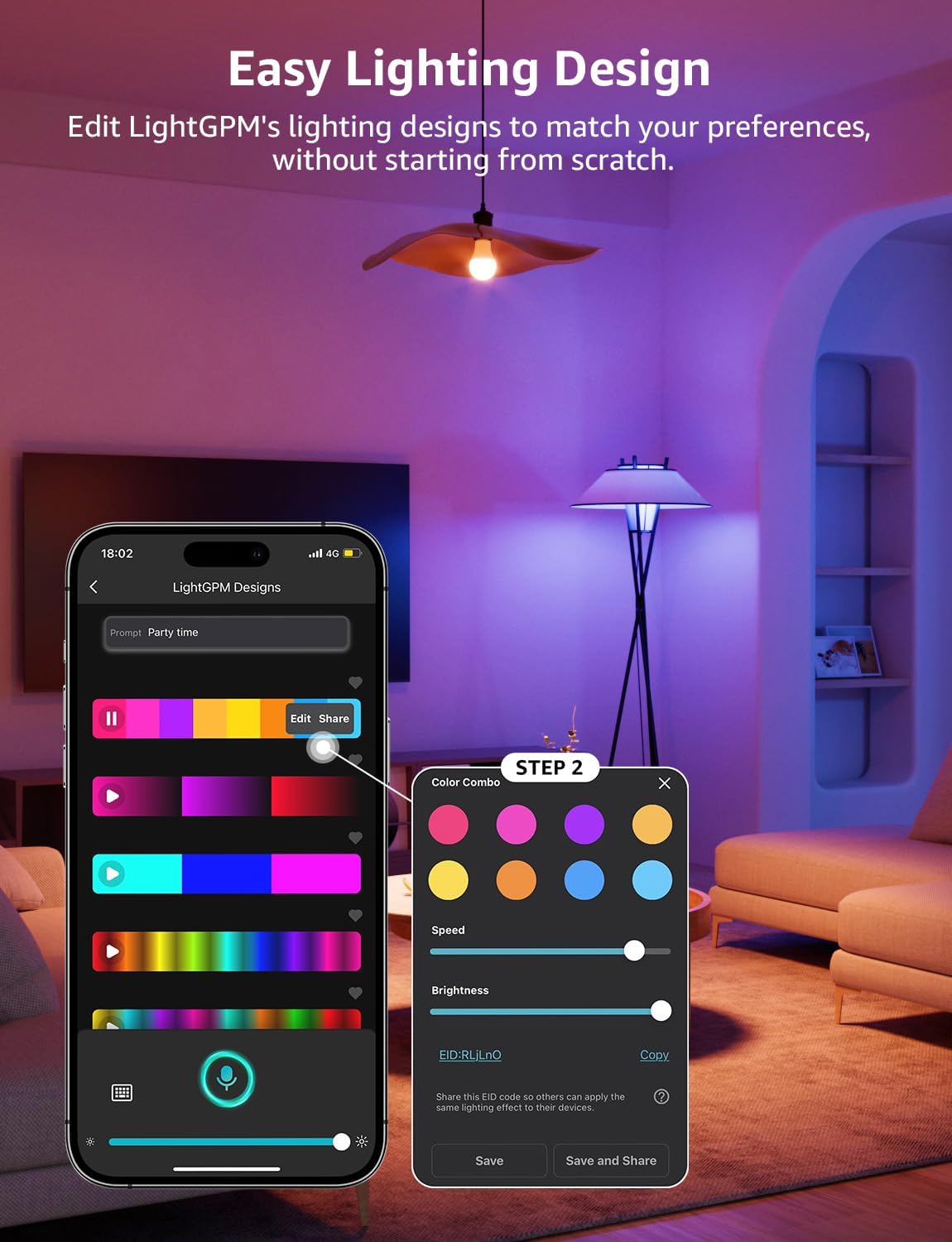 Lepro B1 AI Smart Light Bulbs - WiFi & Bluetooth RGBWW Color Changing LED Bulb Works with Alexa & Google Assistant, Personalized Al Lighting Designer, AI Voice Control, Music Sync, 2.4GHz Only, 2 Pack