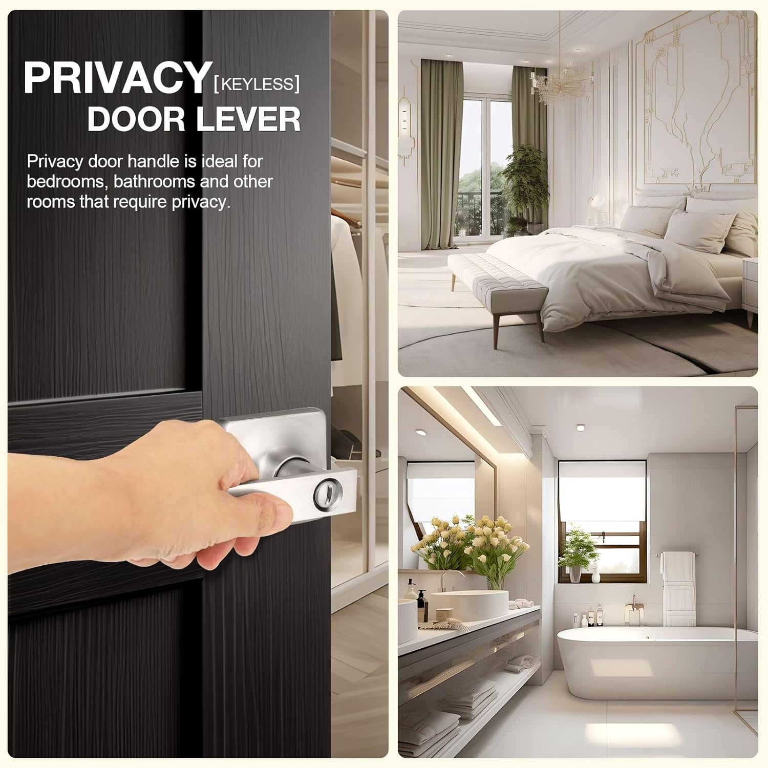 GOBEKOR 10 Pack Privacy Door Handles with Lock, Brushed Nickel Interior Keyless Lever for Bedroom and Bathroom