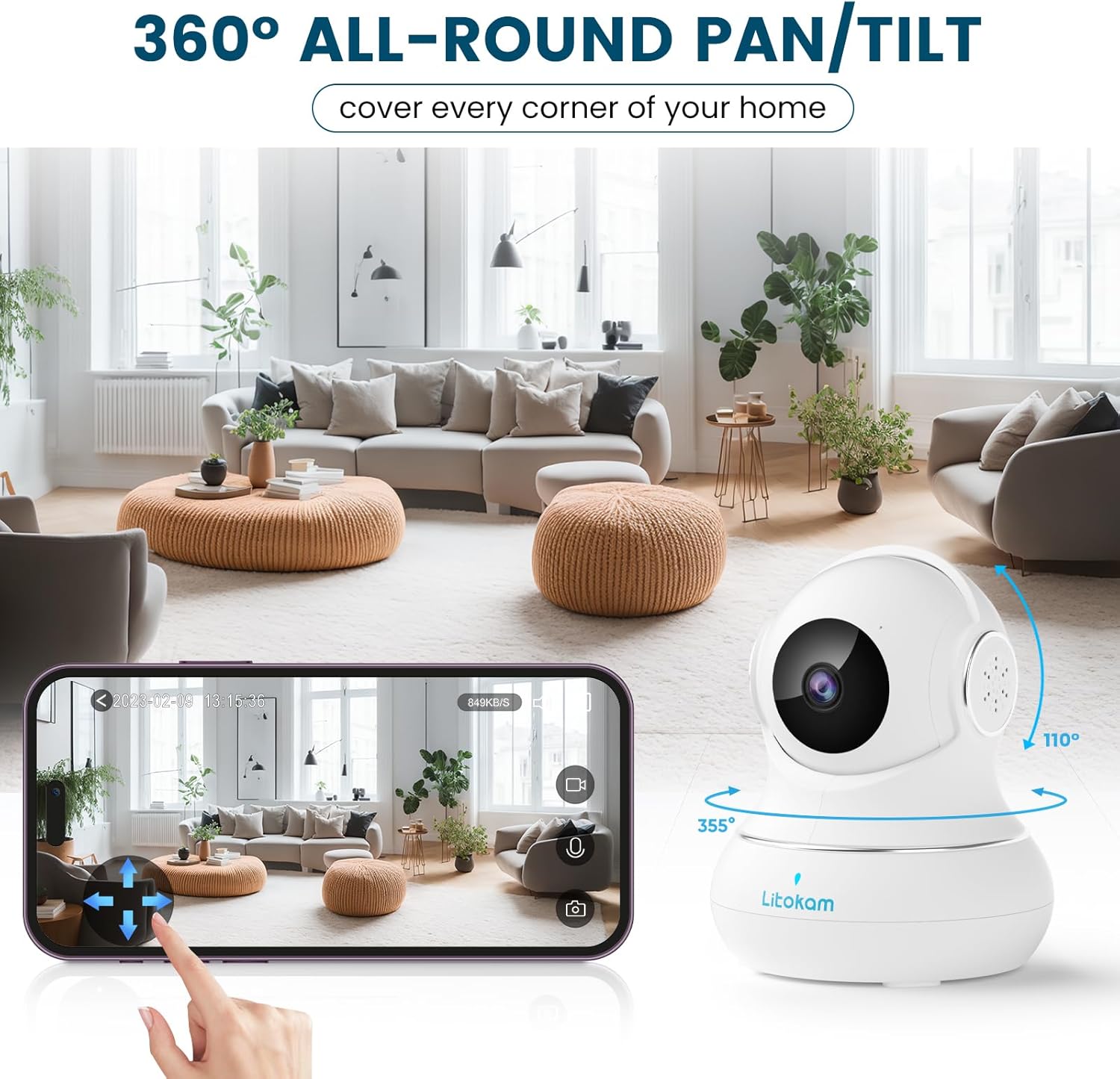 litokam 5MP Indoor Security Camera, 5G/2.4G WiFi Home Security Cameras with Phone App, Pet Cam for Baby Monitor with AI Motion Detection & 2-Way Audio, Night Vision, Compatible with NVR/Alexa