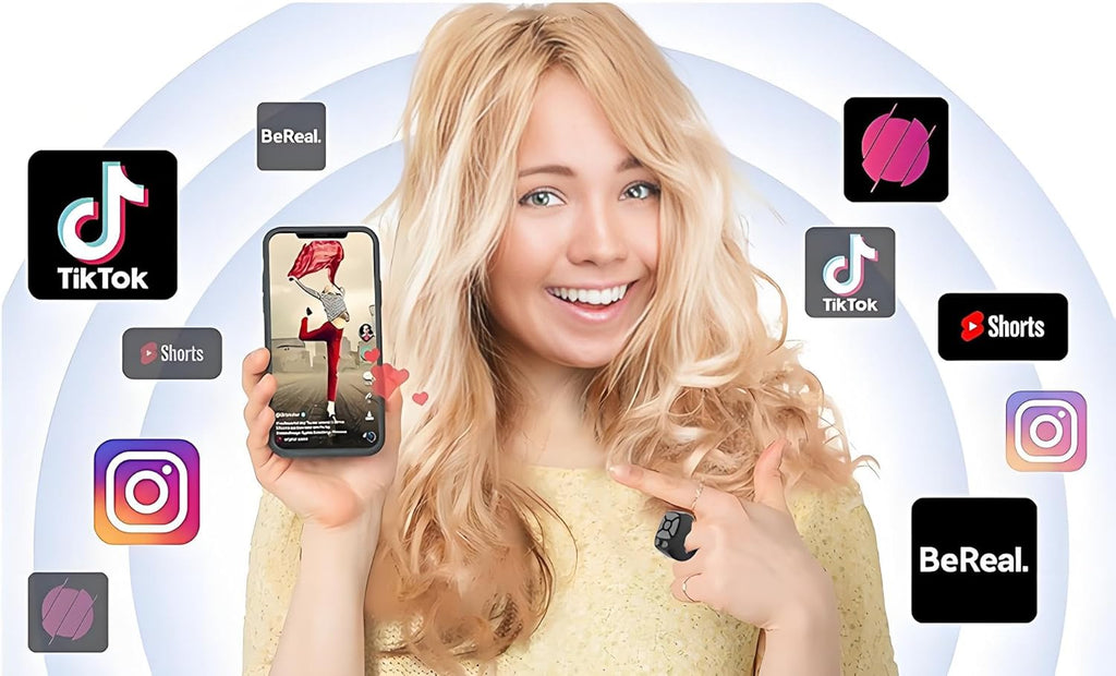 Rechargeable Fingertip Wireless Bluetooth Remote Control Scrolling Ring, RC Page Turner Music Video Camera Style B Pink