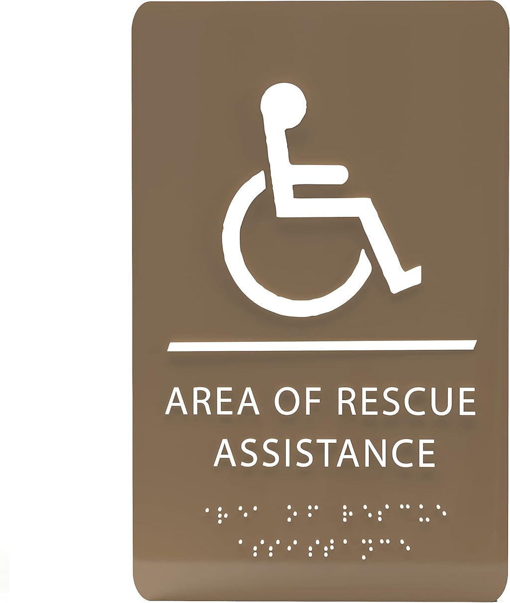 6" X9" Area of Rescue Assistance Sign - ADA Compliant Tactile Graphics Grade 2 Braille Text Signs| Sign for Shopping Malls, Offices, Hotels, Schools, Apartments, and Restaurants