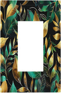 Decorative Outlet Covers Vintage Dark Green Vine Leaf Golden Plants 1 Gang Single Rocker Light Switch Cover Plate Wall Plates GFCI Faceplate for Bed Room Cabin Decor