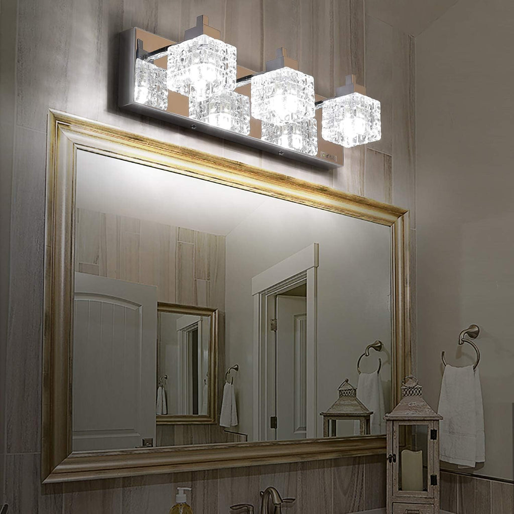 TRLIFE Bathroom Vanity Light Fixtures, Modern Bathroom Lights Over Mirror 3 Lights Vanity Light 19inches Crystal Vanity Light Fixture