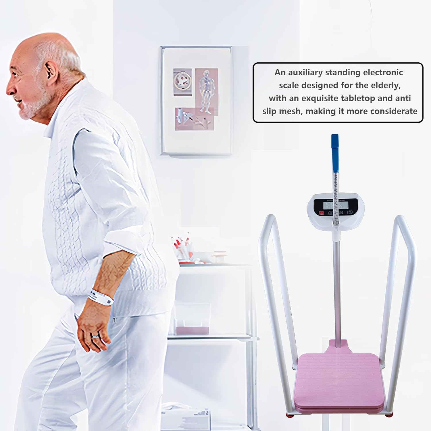 Assist The Elderly in Measuring Weight gain While Standing, with an Electronic Scale with armrests, Suitable for use in clinics, Hospitals, Schools, Nursing Homes (Pink)