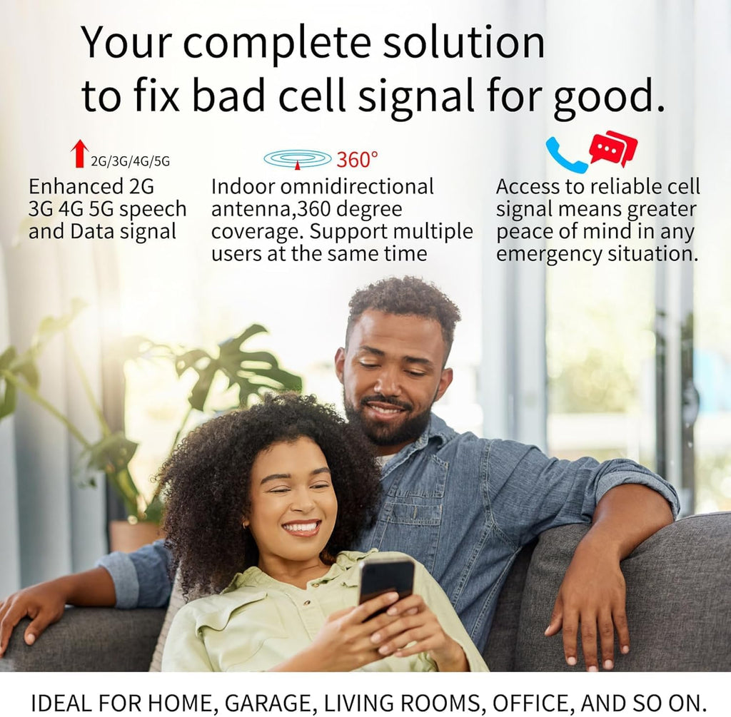 Cell Phone Signal Booster for Home & Office | Boost 5G, 4G LTE & 3G CDMA Signal for Band 5/850MHz | 65dB Verizon Cell Phone Booster with High Gain Antennas Up to 2000 Sq Ft | FCC Certified