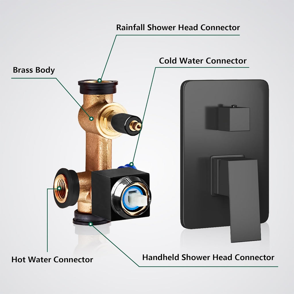 Shower Head Matte Black, Shower Faucet Set Bathroom Shower System with 8 inch Square Rain Shower Head Wall Mounted with 3-Setting Handheld Spray, Rainfall Shower Combo Set