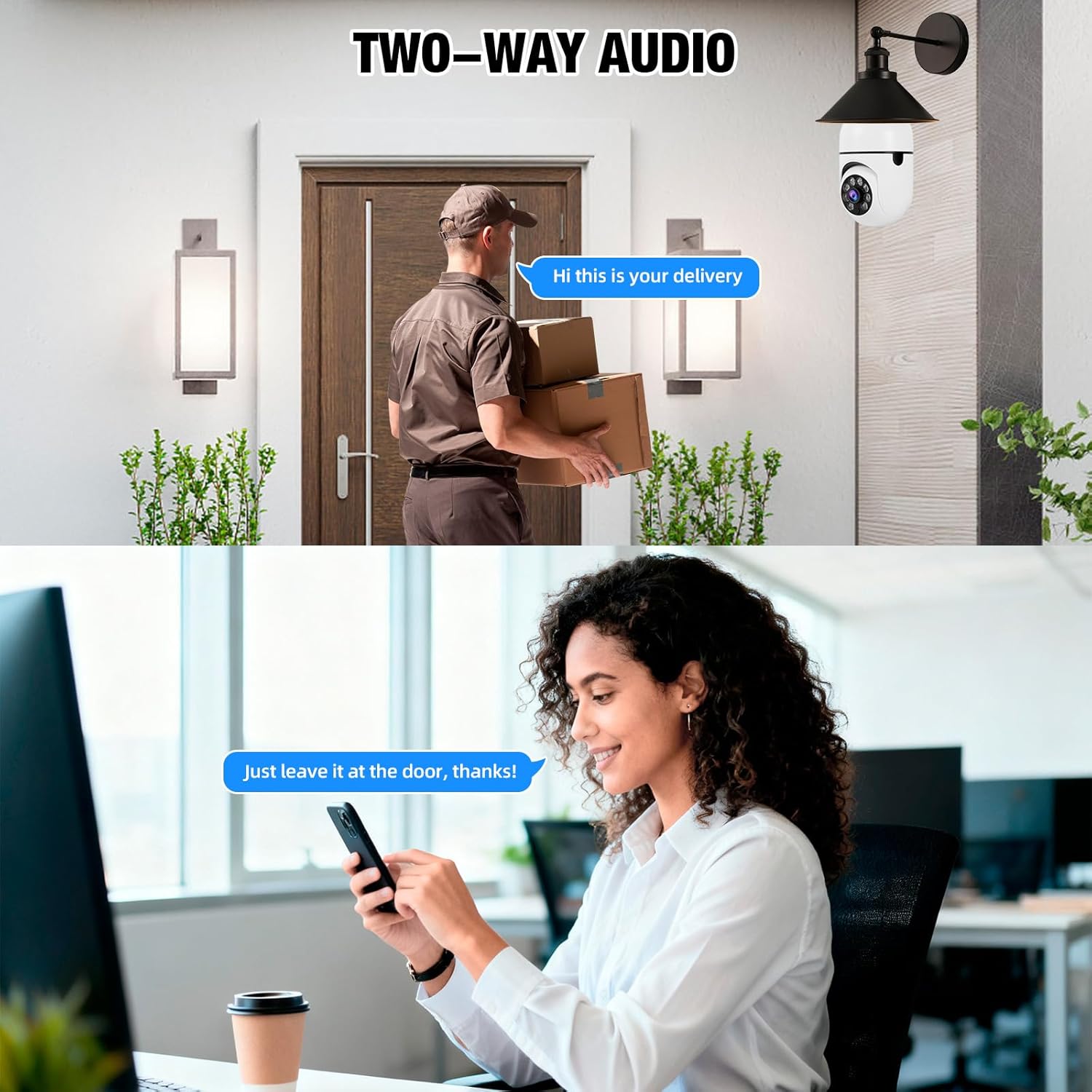 KERUI Light Bulb Camera-2.4GHz WiFi Light Socket Camera Outdoor， 2K Light Bulb Security Camera Wireless Outdoor Motion Detection and Alarm, Two-Way Talk, Color Night Vision