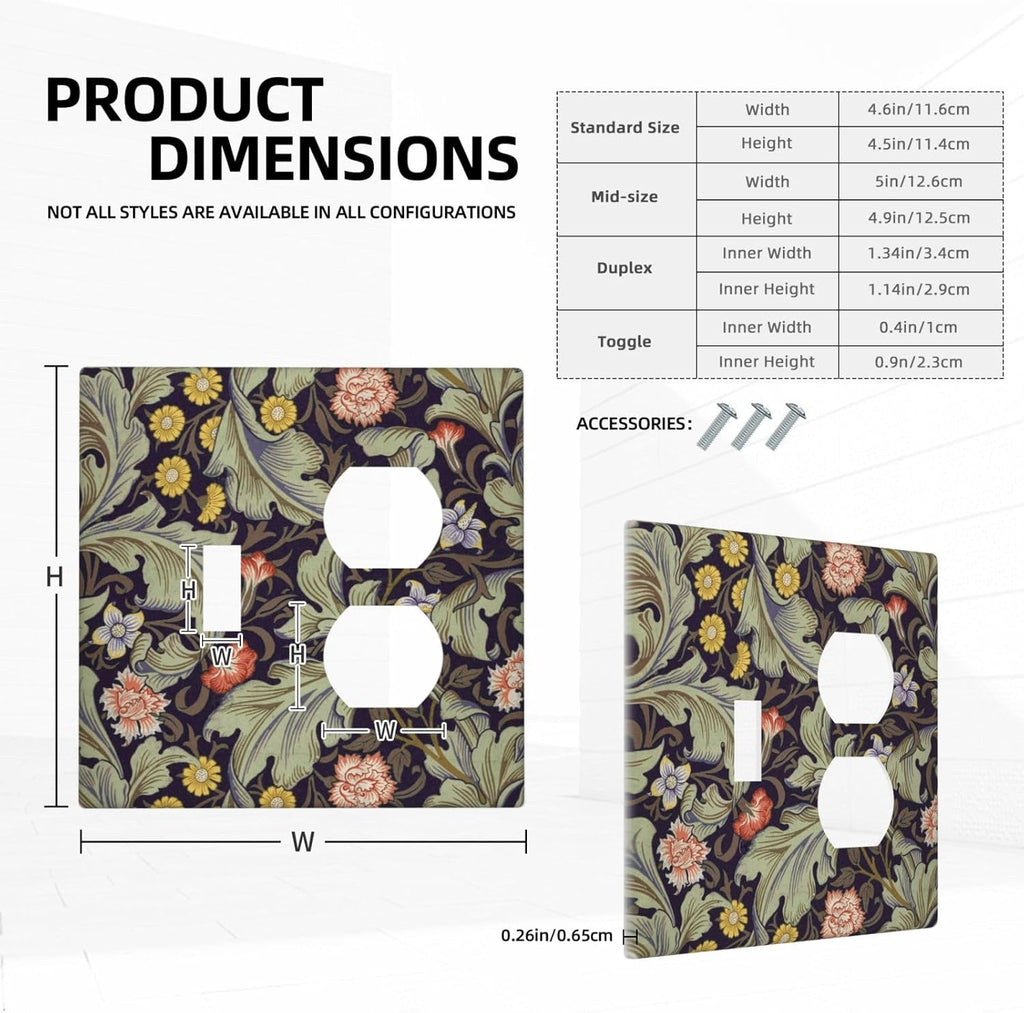 Boho William Morris Floral Green Leaves Flower Wallplates 1 Toggle 1 Duplex Switch Plate Electrical GFCI Faceplate Decorative Light Switch Covers for Farmhouse Home Decor