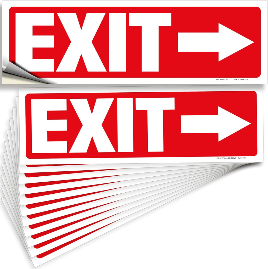 iSYFIX Exit Signs Stickers 12 Pack 12x4 Inch - Laminated Premium Vinyl Directional Right Arrow Signs for Buildings, Office, Workplace, Stores, Schools, Theaters, Parking, Restaurants, Factories