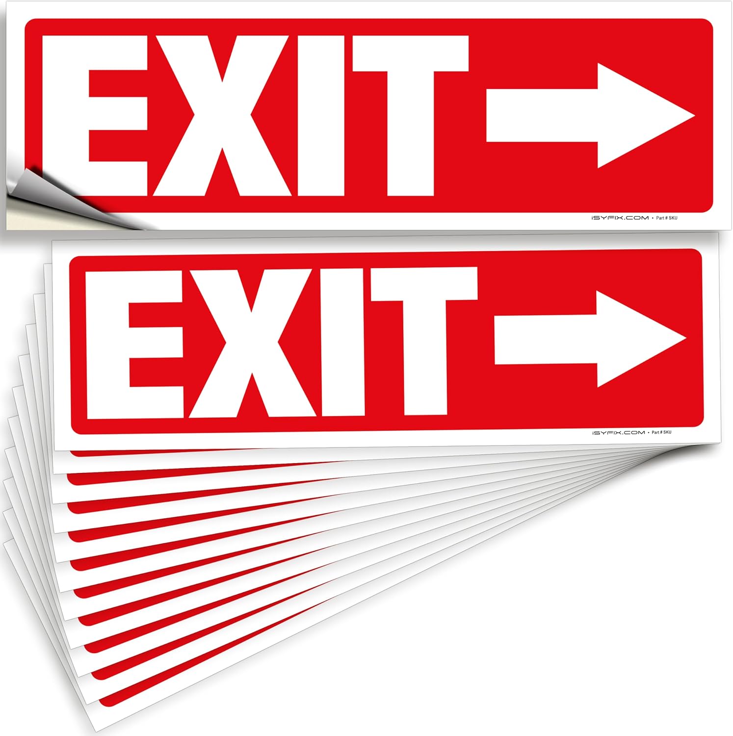 iSYFIX Exit Signs Stickers 12 Pack 12x4 Inch - Laminated Premium Vinyl Directional Right Arrow Signs for Buildings, Office, Workplace, Stores, Schools, Theaters, Parking, Restaurants, Factories