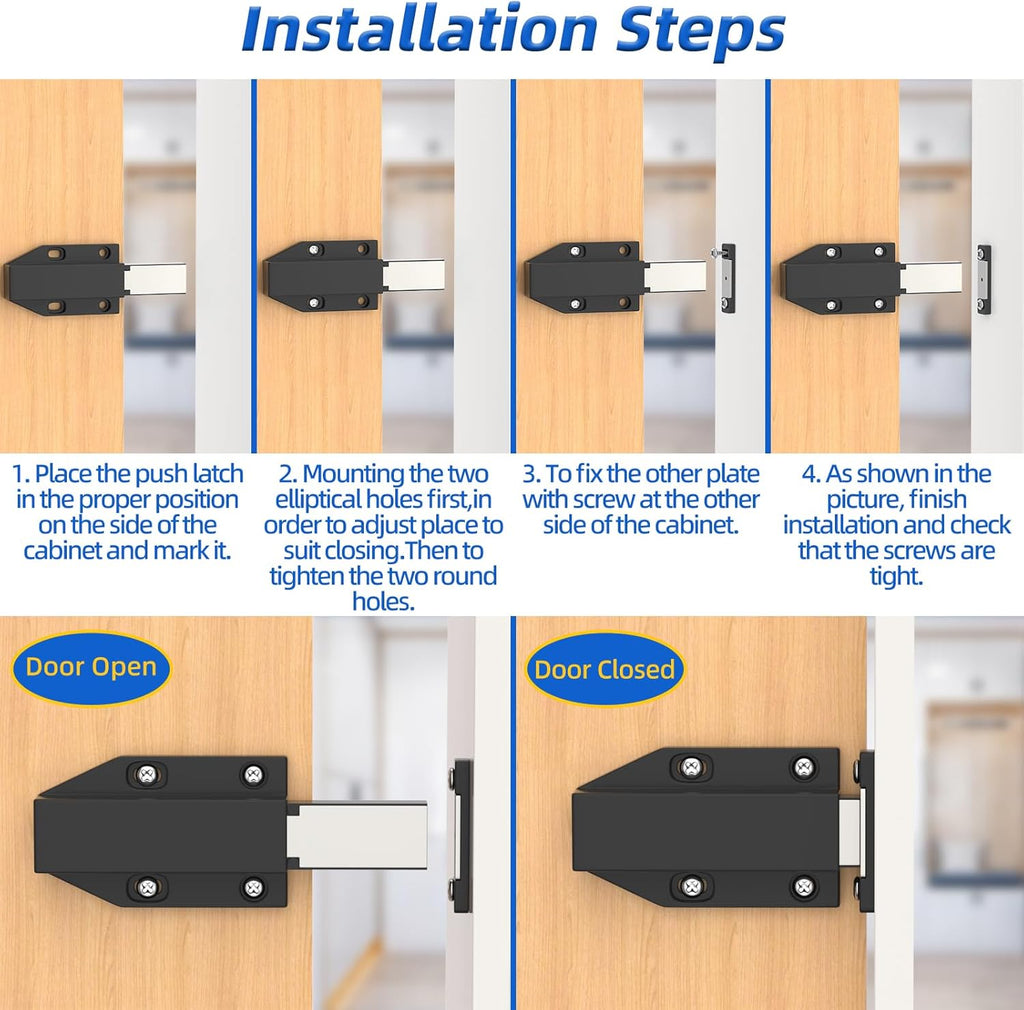 Push to Open Latches Jiayi Magnetic Push Open Catch Touch Latches for Cabinet Kitchen Drawer Closer Touch Release Open for RV Cupboard Door Damper, Large Push to Open Wardrobe Closure ((Black, 8 Pack)