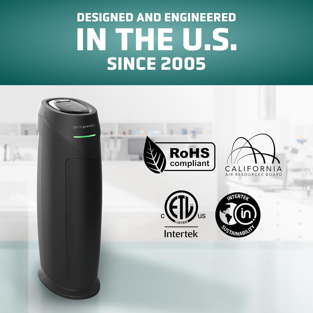 GermGuardian HEPA Air Purifier for Home, Large Rooms Up To 743 Sq. Ft. with HEPA PURE Air Filter, Air Quality Monitor & UV-C Light, AC4880B, 22" Tower, Black