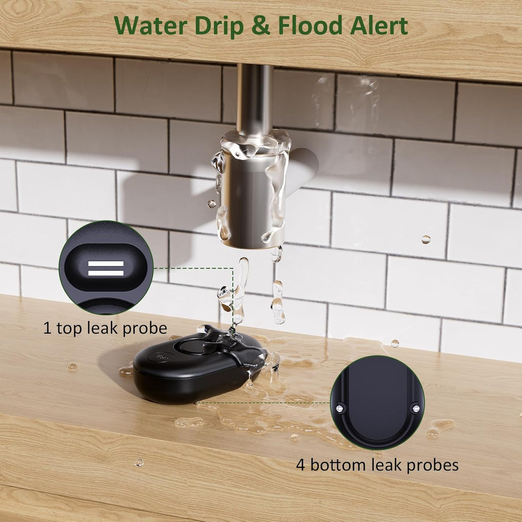 5 Pack WD60 Water Leak Detectors for Home, 100dB Water Sensor Alarm for Basement, Leakage Detection Device for Pipe/Drain/Under Sink Drip, Floor Flood in Bathroom/Kitchen/Toilet/Laundry Room, Black