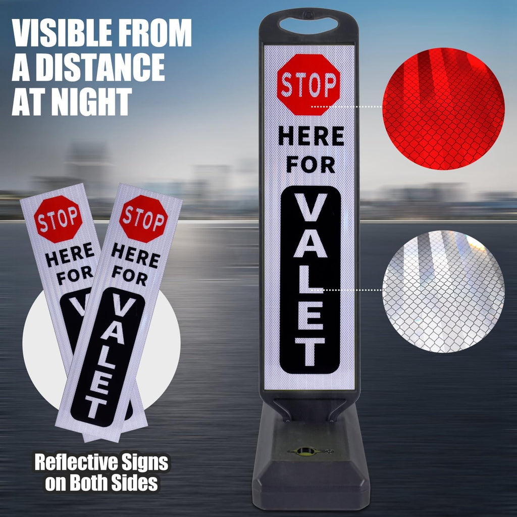 2 Pack 43" x 9.6" inch Double Sided Pedestrian Crosswalk Sign, 21.8" x 9.6" x 4" Durable HDPE Water Filled Base, Portable High Visibility Reflective Traffic Safety Parking STOP Signs (White-2Pack)