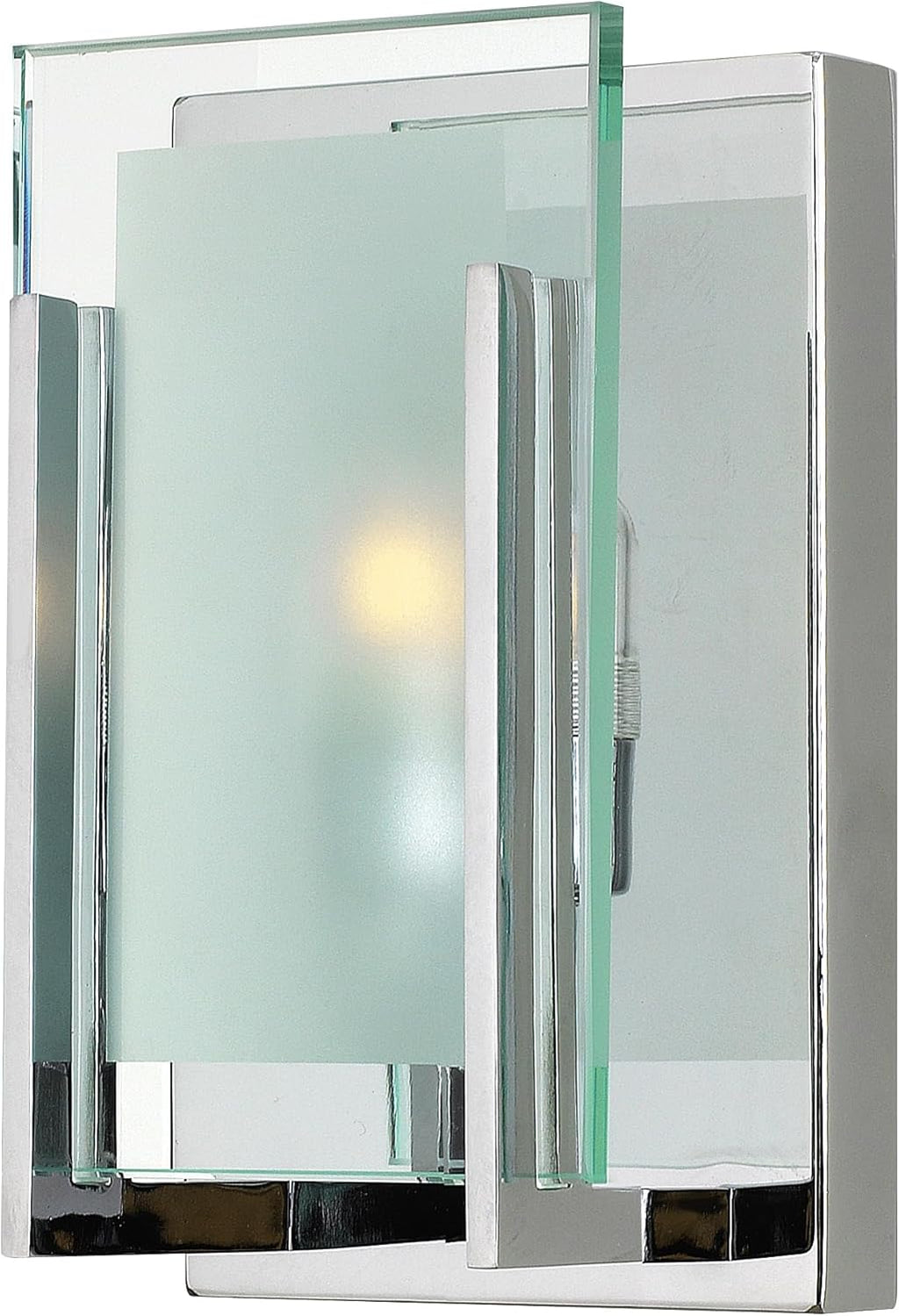 Hinkley Latitude Small Single Light Bath Vanity Sconce - Modern, Inside Etched Clear Glass Panel, Bulb Included - Chrome Finish